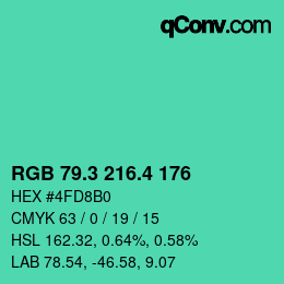 カラーコード: RGB 79.3 216.4 176 | qconv.com