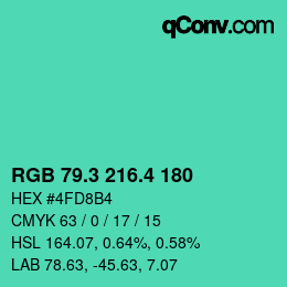 カラーコード: RGB 79.3 216.4 180 | qconv.com