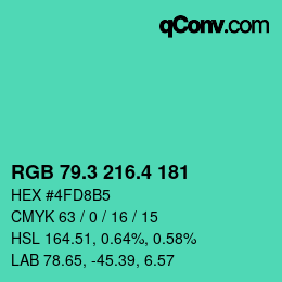 カラーコード: RGB 79.3 216.4 181 | qconv.com