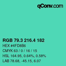 カラーコード: RGB 79.3 216.4 182 | qconv.com