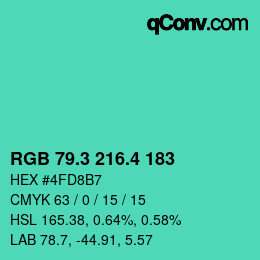カラーコード: RGB 79.3 216.4 183 | qconv.com
