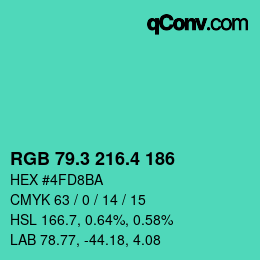 カラーコード: RGB 79.3 216.4 186 | qconv.com