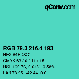 カラーコード: RGB 79.3 216.4 193 | qconv.com