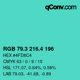 カラーコード: RGB 79.3 216.4 196 | qconv.com
