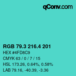 カラーコード: RGB 79.3 216.4 201 | qconv.com