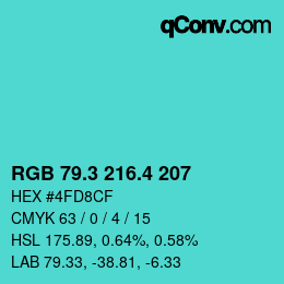 カラーコード: RGB 79.3 216.4 207 | qconv.com