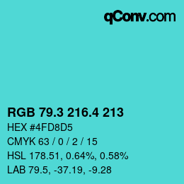 カラーコード: RGB 79.3 216.4 213 | qconv.com