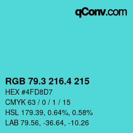 カラーコード: RGB 79.3 216.4 215 | qconv.com