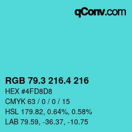 カラーコード: RGB 79.3 216.4 216 | qconv.com