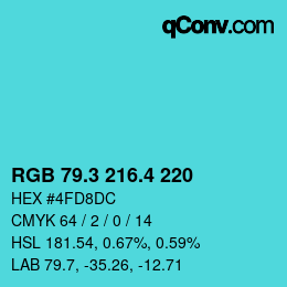 カラーコード: RGB 79.3 216.4 220 | qconv.com