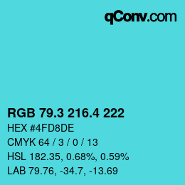 カラーコード: RGB 79.3 216.4 222 | qconv.com