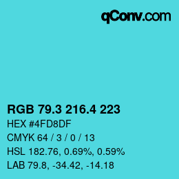 カラーコード: RGB 79.3 216.4 223 | qconv.com