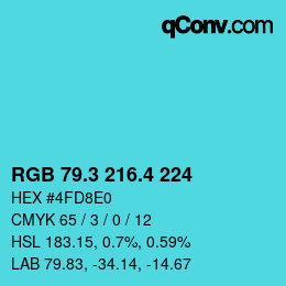 カラーコード: RGB 79.3 216.4 224 | qconv.com