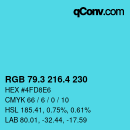 カラーコード: RGB 79.3 216.4 230 | qconv.com