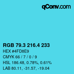カラーコード: RGB 79.3 216.4 233 | qconv.com