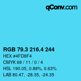 カラーコード: RGB 79.3 216.4 244 | qconv.com