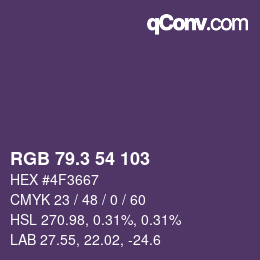 カラーコード: RGB 79.3 54 103 | qconv.com