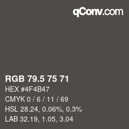 Farbcode: RGB 79.5 75 71 | qconv.com