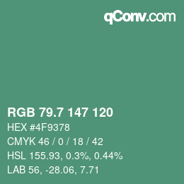 カラーコード: RGB 79.7 147 120 | qconv.com