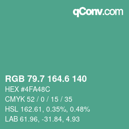 カラーコード: RGB 79.7 164.6 140 | qconv.com