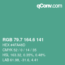 カラーコード: RGB 79.7 164.6 141 | qconv.com