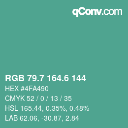 カラーコード: RGB 79.7 164.6 144 | qconv.com