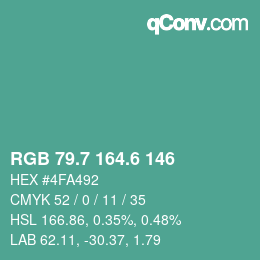 カラーコード: RGB 79.7 164.6 146 | qconv.com