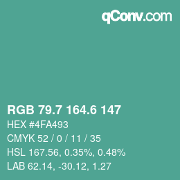 カラーコード: RGB 79.7 164.6 147 | qconv.com