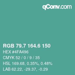 カラーコード: RGB 79.7 164.6 150 | qconv.com