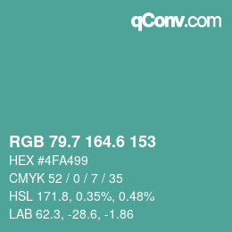 カラーコード: RGB 79.7 164.6 153 | qconv.com