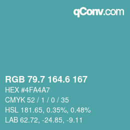 カラーコード: RGB 79.7 164.6 167 | qconv.com