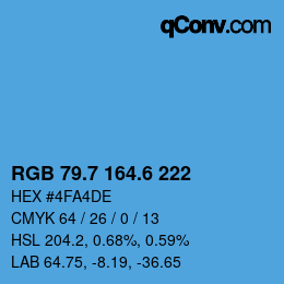 カラーコード: RGB 79.7 164.6 222 | qconv.com