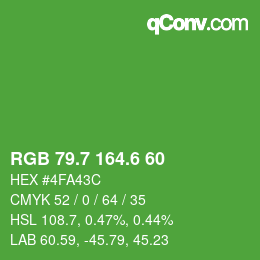 カラーコード: RGB 79.7 164.6 60 | qconv.com