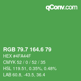 カラーコード: RGB 79.7 164.6 79 | qconv.com