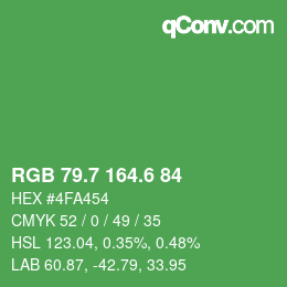 カラーコード: RGB 79.7 164.6 84 | qconv.com