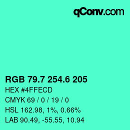 カラーコード: RGB 79.7 254.6 205 | qconv.com