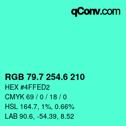 カラーコード: RGB 79.7 254.6 210 | qconv.com