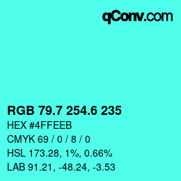 カラーコード: RGB 79.7 254.6 235 | qconv.com