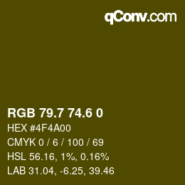 カラーコード: RGB 79.7 74.6 0 | qconv.com