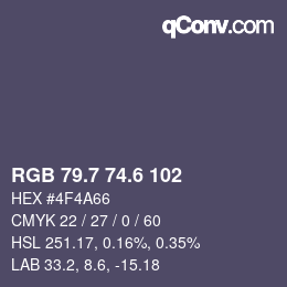 カラーコード: RGB 79.7 74.6 102 | qconv.com
