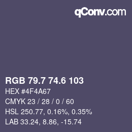 カラーコード: RGB 79.7 74.6 103 | qconv.com