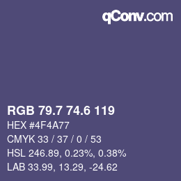 カラーコード: RGB 79.7 74.6 119 | qconv.com