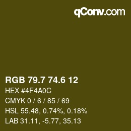 カラーコード: RGB 79.7 74.6 12 | qconv.com