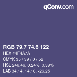 カラーコード: RGB 79.7 74.6 122 | qconv.com