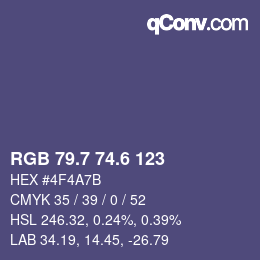 カラーコード: RGB 79.7 74.6 123 | qconv.com