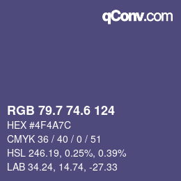 カラーコード: RGB 79.7 74.6 124 | qconv.com
