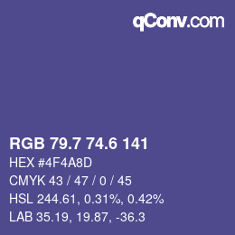 カラーコード: RGB 79.7 74.6 141 | qconv.com