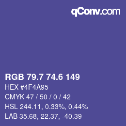 カラーコード: RGB 79.7 74.6 149 | qconv.com