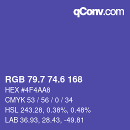 カラーコード: RGB 79.7 74.6 168 | qconv.com