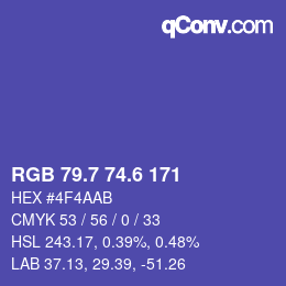 カラーコード: RGB 79.7 74.6 171 | qconv.com